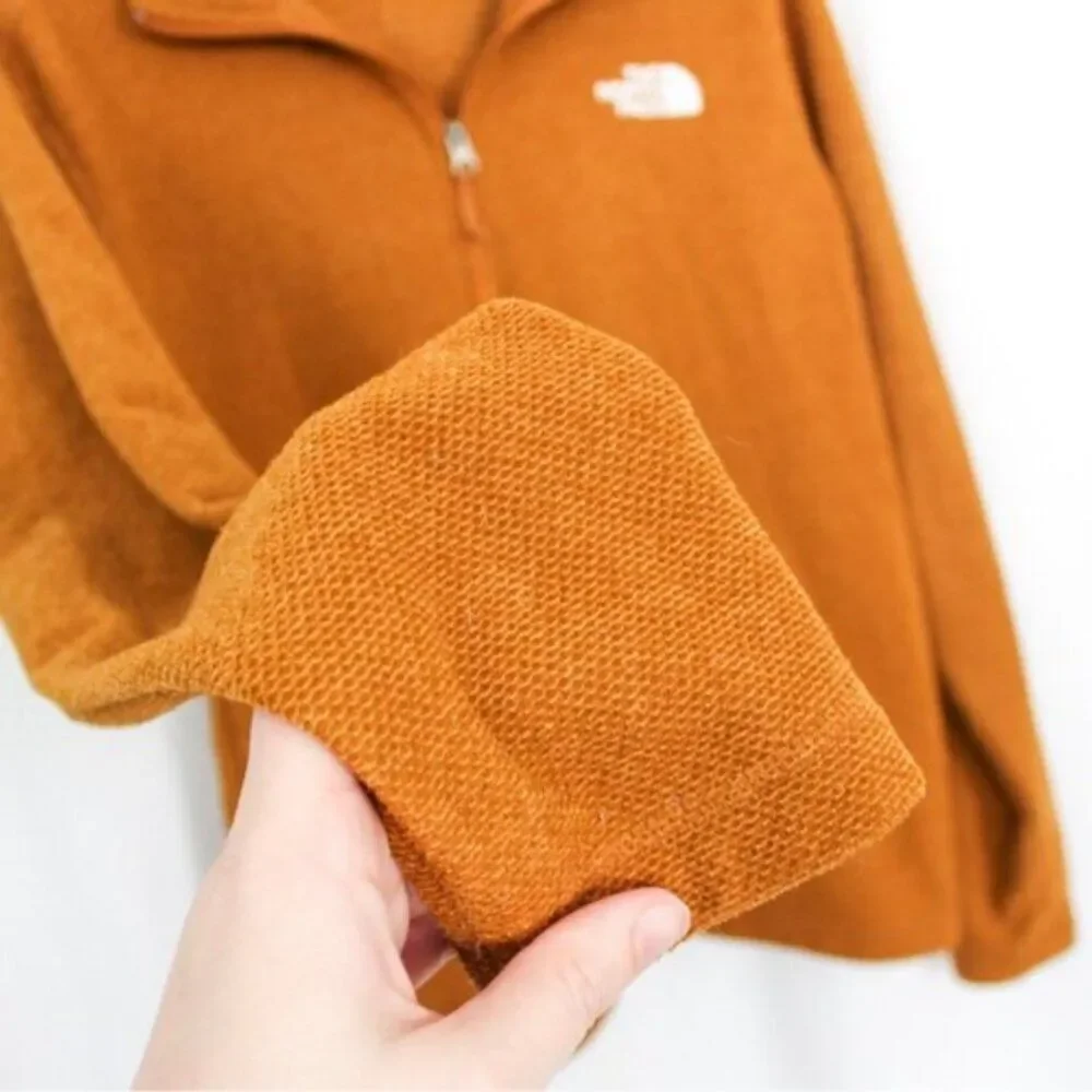 The North Face Men's Textured Quarter Zip Pullover Sweatshirt Orange Medium